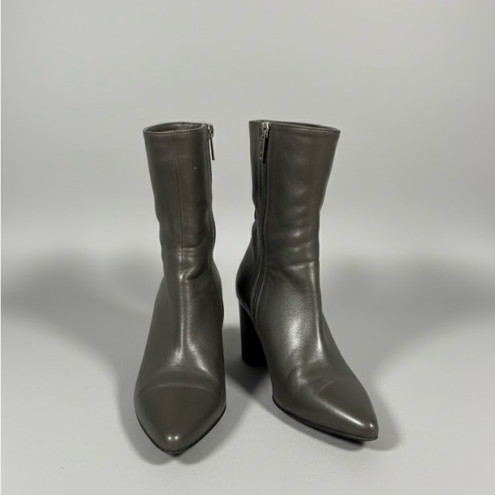 PERTINI Grey leather heel boots size 39= 8.5 US Made in Spain
